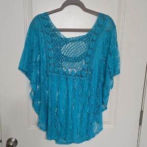 Chic Turquoise Lace Blouse for Women